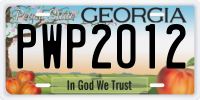 GA license plate PWP2012