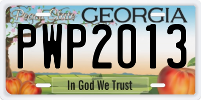 GA license plate PWP2013