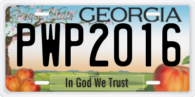 GA license plate PWP2016