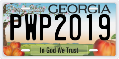 GA license plate PWP2019