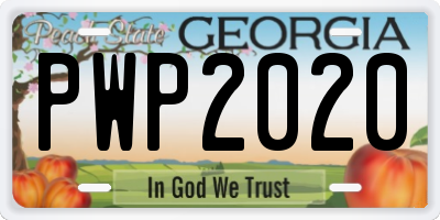 GA license plate PWP2020