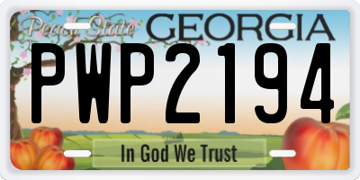 GA license plate PWP2194