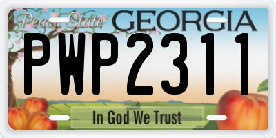 GA license plate PWP2311