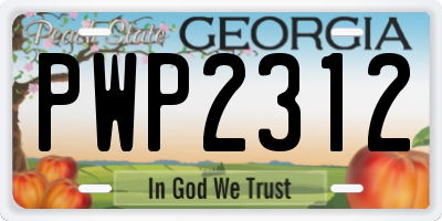 GA license plate PWP2312