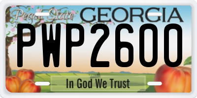 GA license plate PWP2600