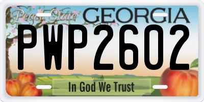 GA license plate PWP2602