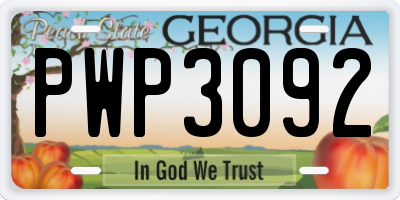 GA license plate PWP3092