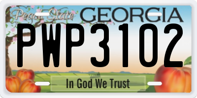 GA license plate PWP3102