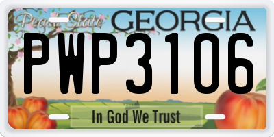 GA license plate PWP3106