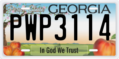 GA license plate PWP3114
