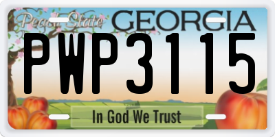 GA license plate PWP3115