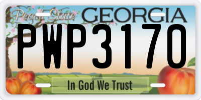 GA license plate PWP3170