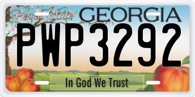 GA license plate PWP3292