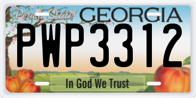 GA license plate PWP3312