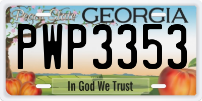 GA license plate PWP3353
