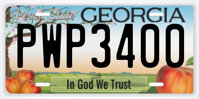 GA license plate PWP3400