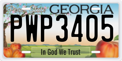 GA license plate PWP3405