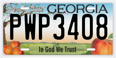 GA license plate PWP3408
