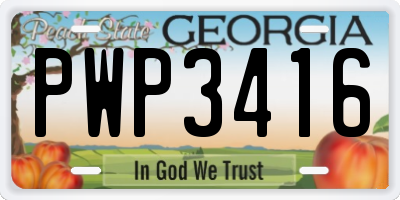 GA license plate PWP3416