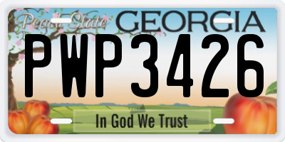 GA license plate PWP3426