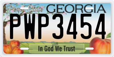 GA license plate PWP3454