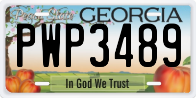 GA license plate PWP3489