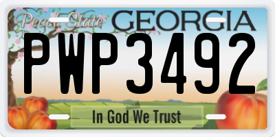 GA license plate PWP3492