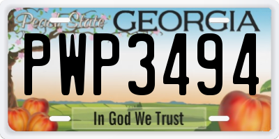 GA license plate PWP3494