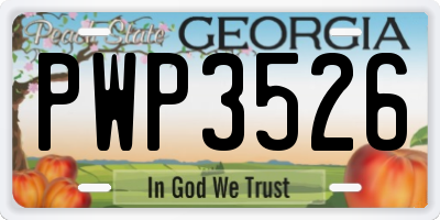 GA license plate PWP3526