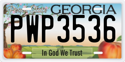 GA license plate PWP3536