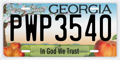 GA license plate PWP3540