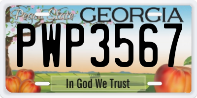 GA license plate PWP3567