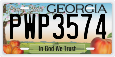 GA license plate PWP3574