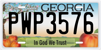 GA license plate PWP3576