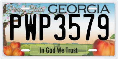 GA license plate PWP3579