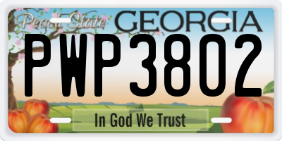 GA license plate PWP3802