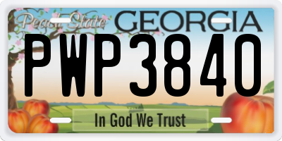 GA license plate PWP3840
