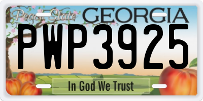 GA license plate PWP3925