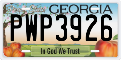 GA license plate PWP3926