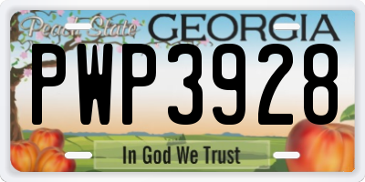 GA license plate PWP3928