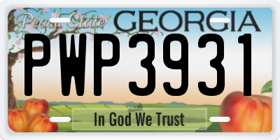 GA license plate PWP3931