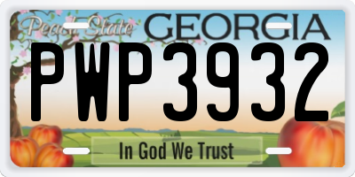GA license plate PWP3932