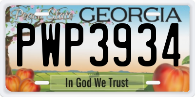 GA license plate PWP3934