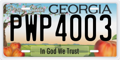 GA license plate PWP4003