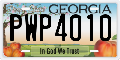 GA license plate PWP4010