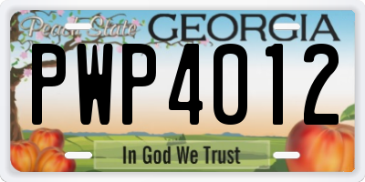 GA license plate PWP4012