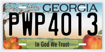 GA license plate PWP4013