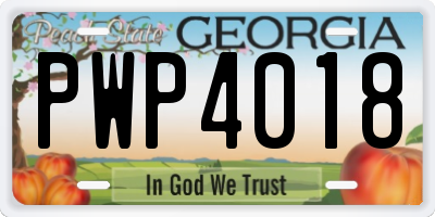 GA license plate PWP4018