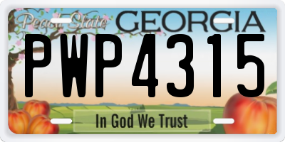 GA license plate PWP4315
