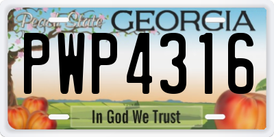 GA license plate PWP4316